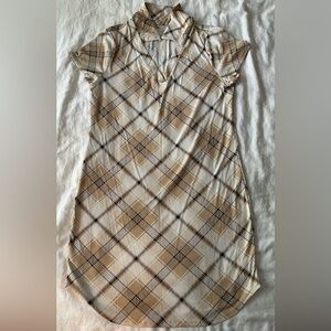 No Boundaries Plaid Mini Dress in Cream and Tan